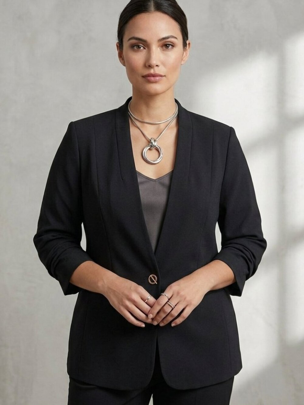 Torrid Black Open Front Blazer Classic Wardrobe w/Ruched Sleeves 00 (Large)